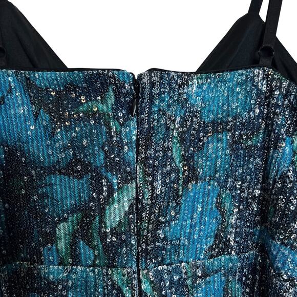 Y2K Sequin Slip Dress Size 12 Blue Green Black Party Prom Babydoll Cocktail - Picture 4 of 8